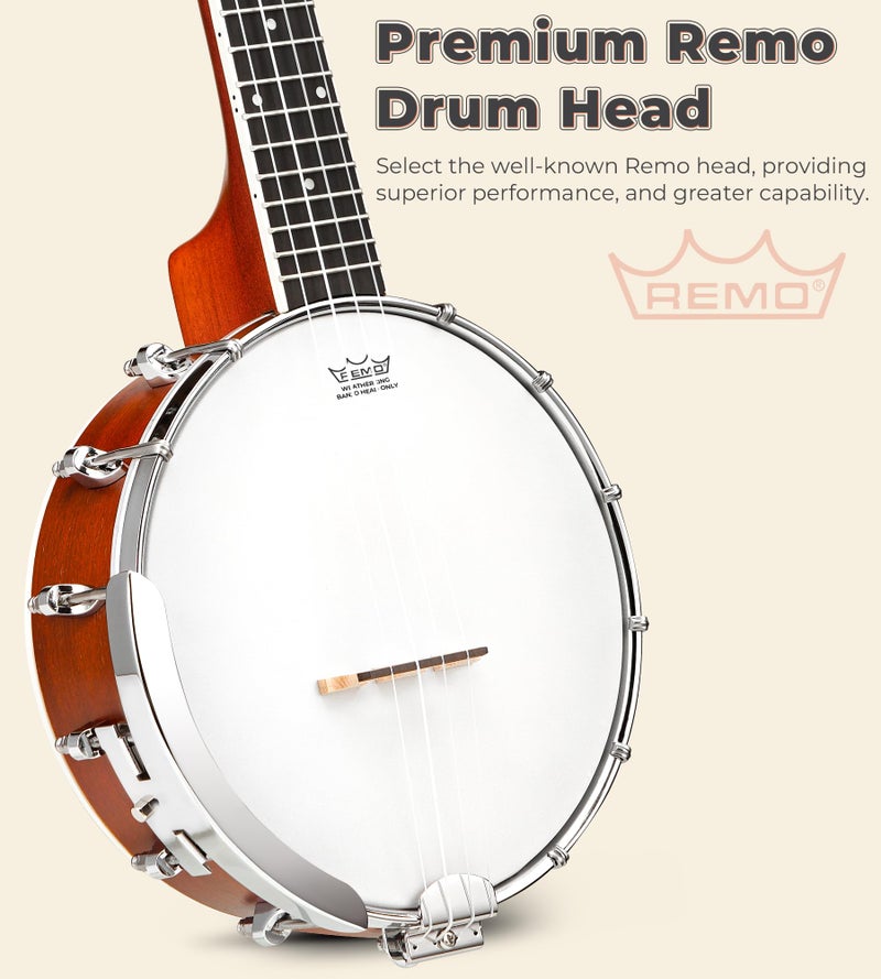 Vangoa Banjolele 23 Inch with Premium REMO Head, Travel Mini Banjo Uke 4 String Banjo Ukulele Beginner Kit with Armrest, Concert Mohagony for Teens Beginners - Image 2